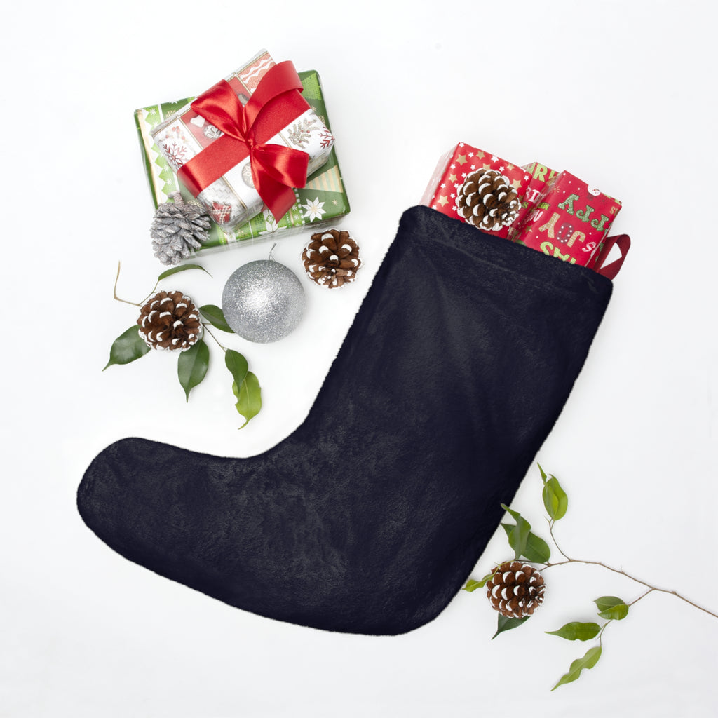Personalized navy Christmas stocking with child's name in gold and "I am loved." affirmation – additional view