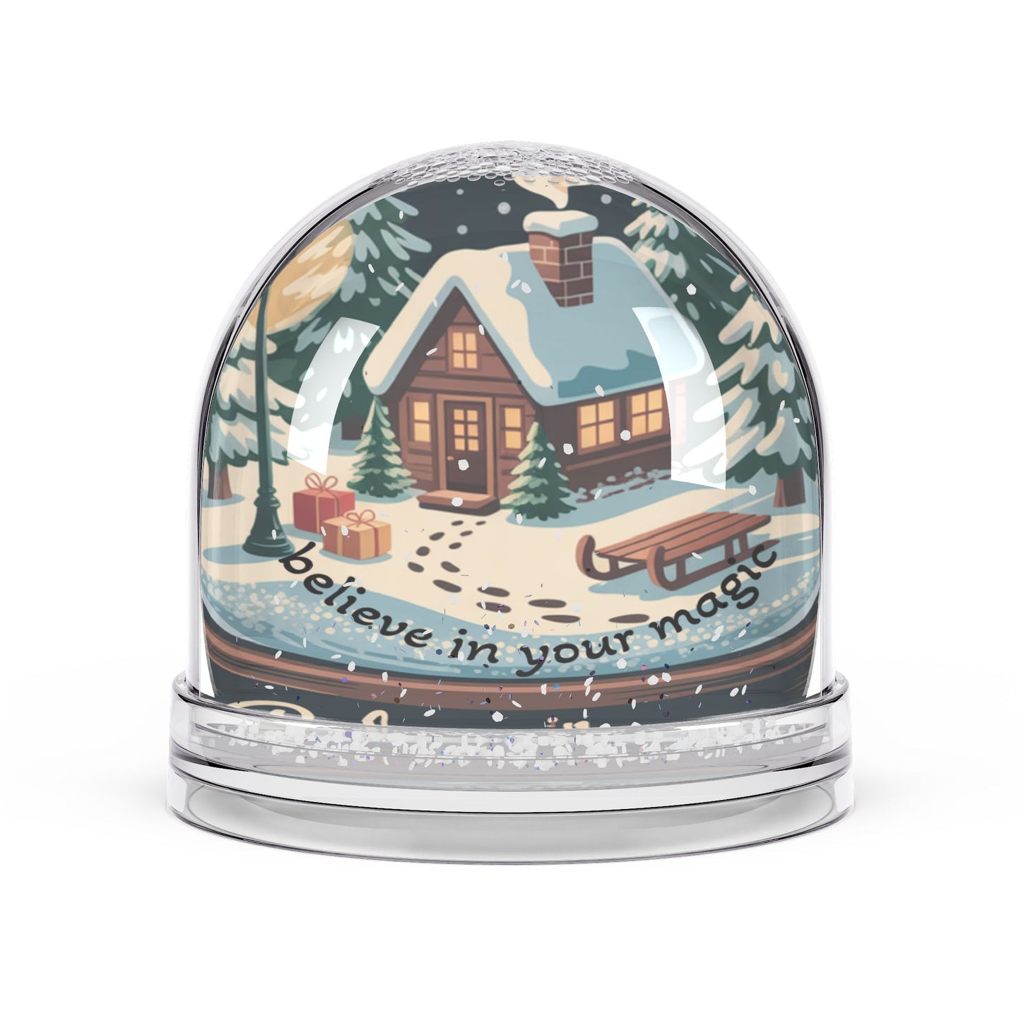 Snow Globe – "Believe in Your Magic" Winter Cabin Holiday Decor