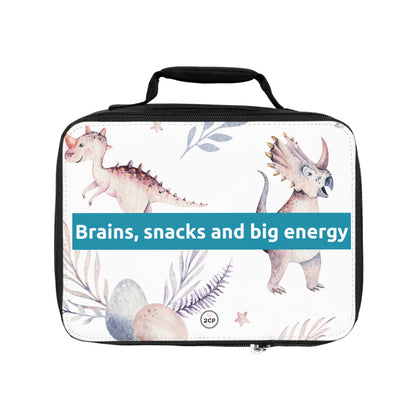 "Brains, snacks and big energy" Dinosaur-Themed Lunch Bag for Kids | Fun & Functional | Perfect for School, Picnics, and Snacks | Brains, Snacks, and Big Energy