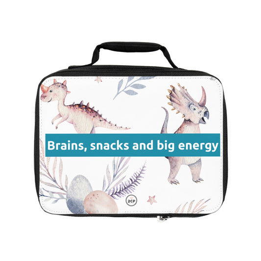 "Brains, snacks and big energy" Dinosaur-Themed Lunch Bag for Kids | Fun & Functional | Perfect for School, Picnics, and Snacks | Brains, Snacks, and Big Energy
