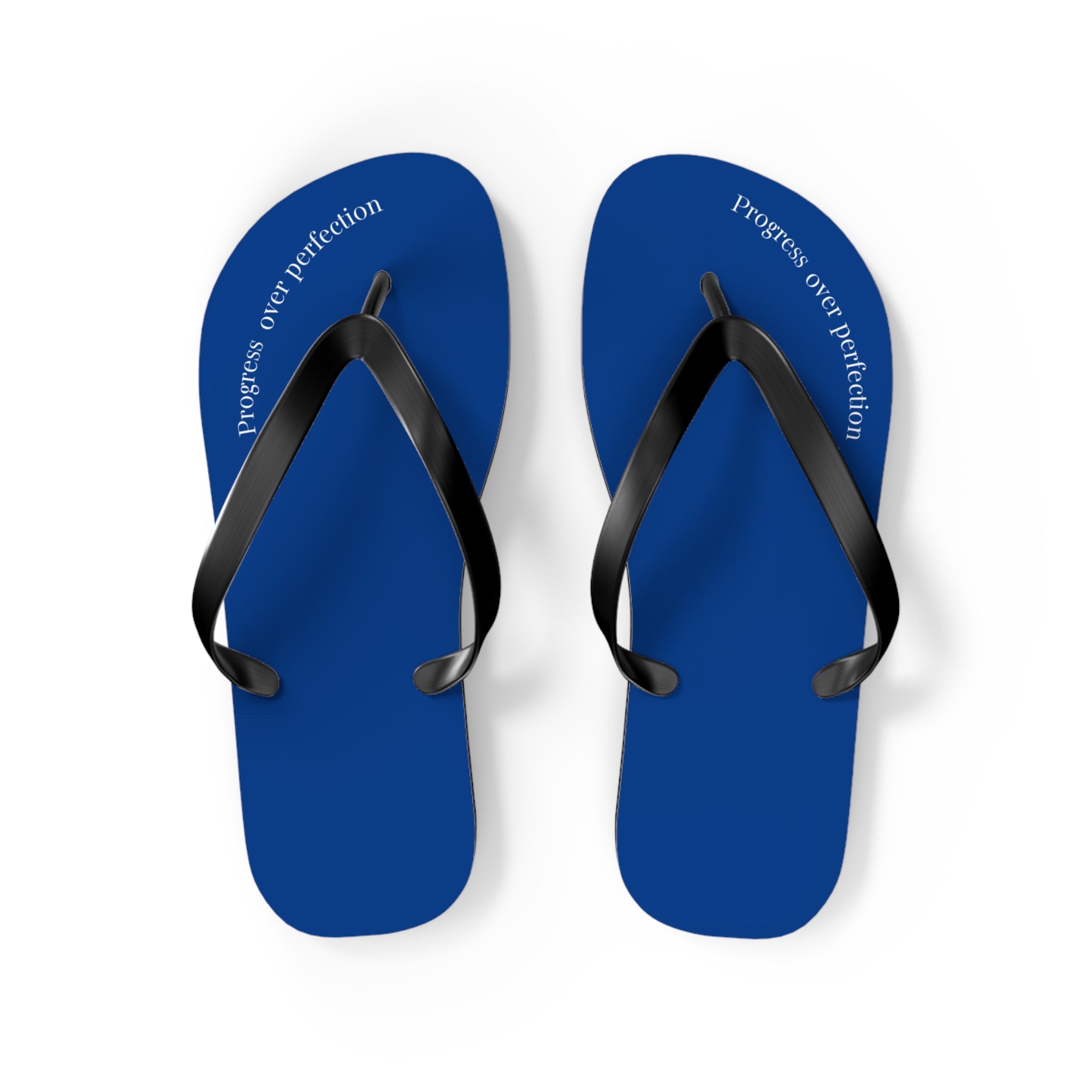 Blue Progress Over Perfection Flip Flops
