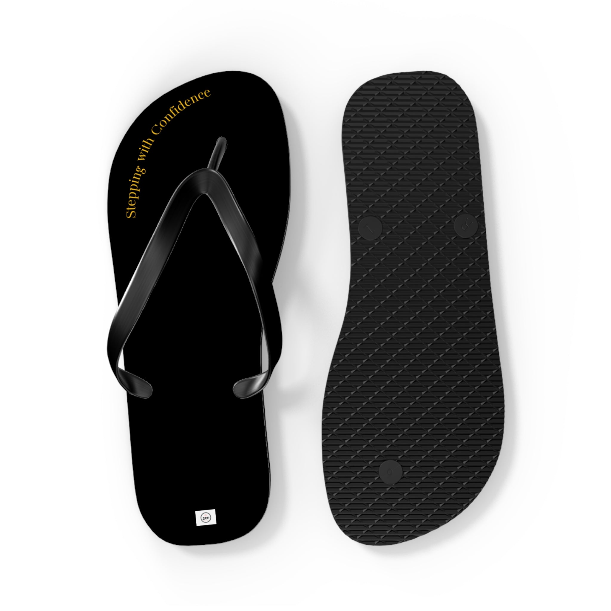 Stepping With Confidence-Black & Gold Flip Flops