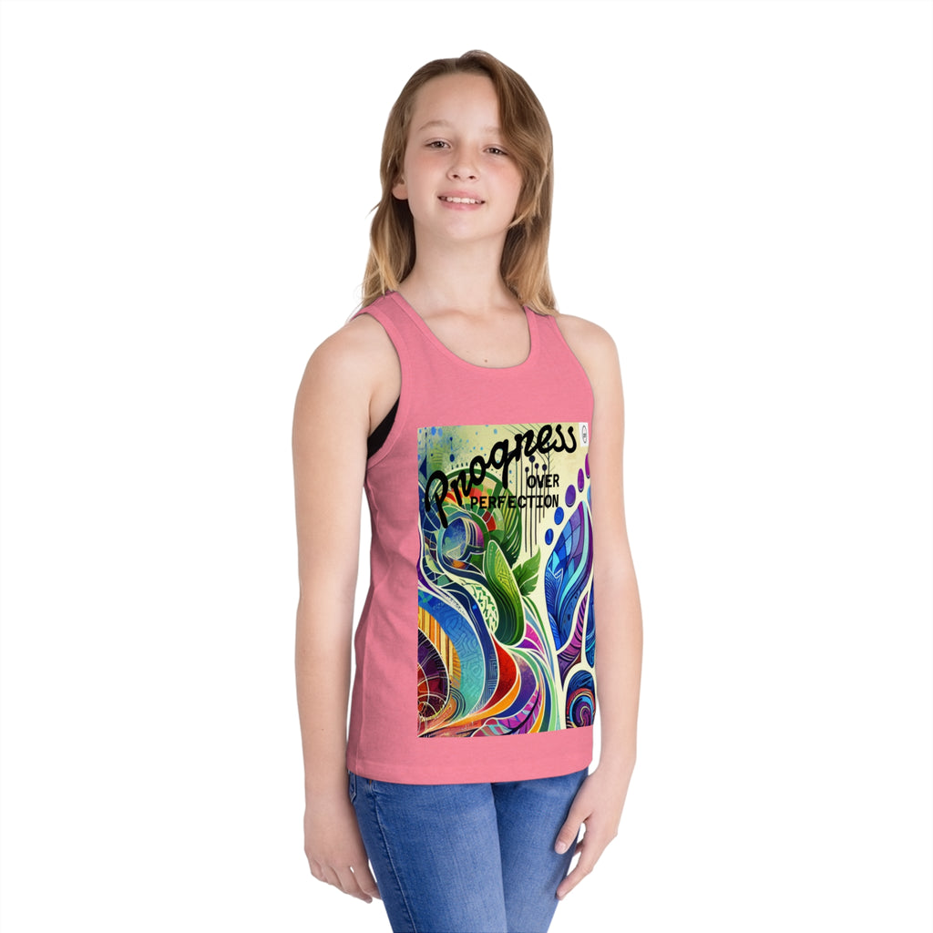 Colorful Kids Jersey Tank Top - "Progress Over Perfection"