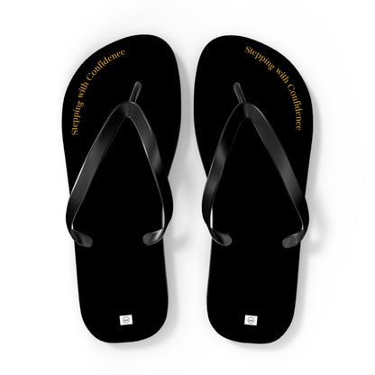 Stepping With Confidence-Black & Gold Flip Flops