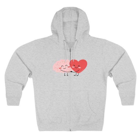 Kind Heart Brave Mind Zip Hoodie — Cute Brain & Heart Design, Self-Love Gift