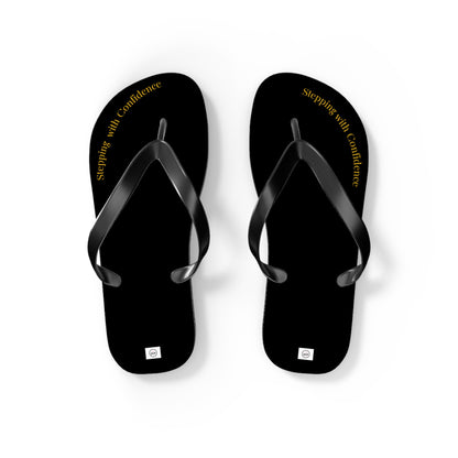 Stepping With Confidence-Black & Gold Flip Flops