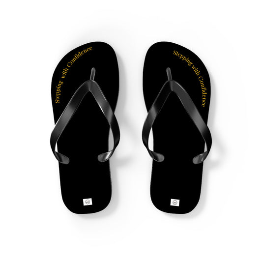 Stepping With Confidence-Black & Gold Flip Flops