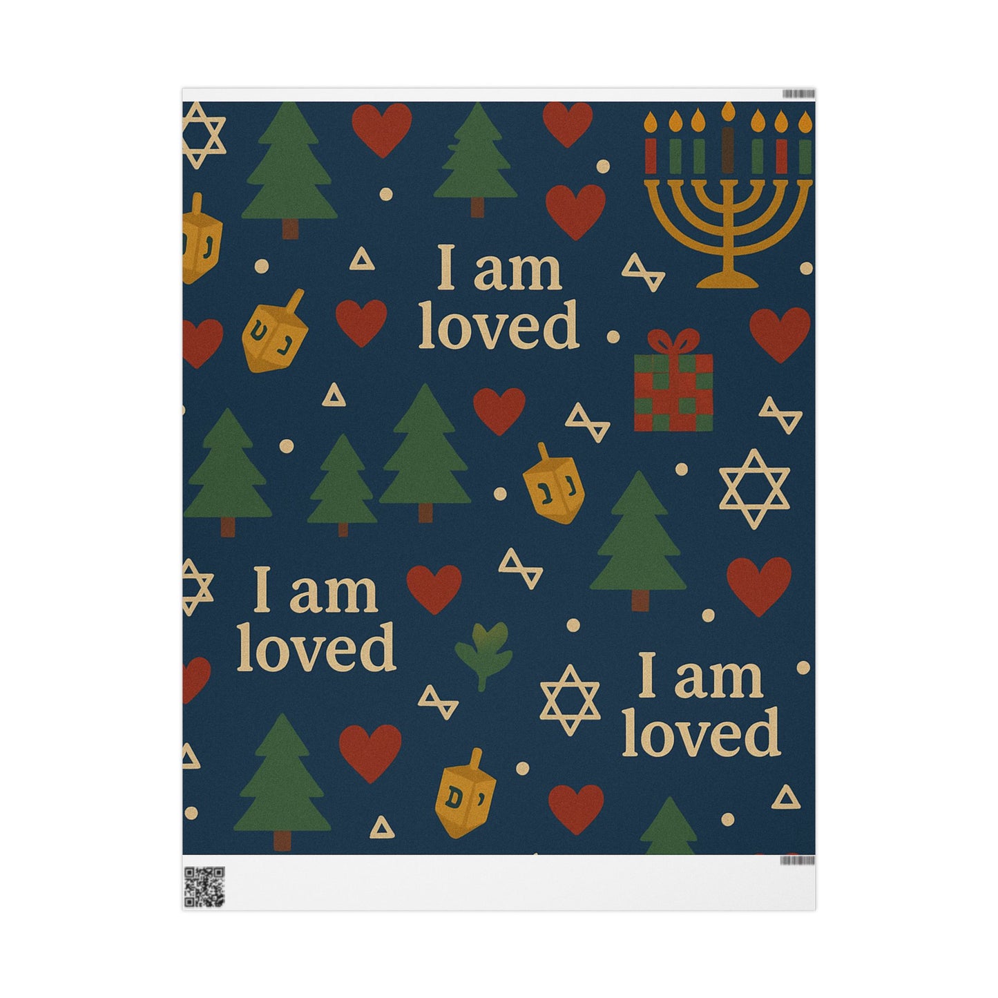 Holiday Wrapping Paper – "I Am Loved" Dreidel, Menorah & Tree Holiday Gift Wrap
