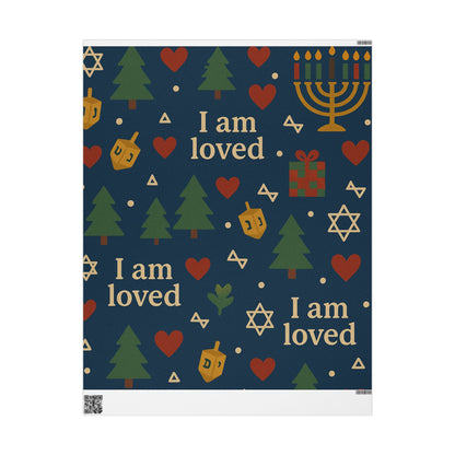 Holiday Wrapping Paper – "I Am Loved" Dreidel, Menorah & Tree Holiday Gift Wrap