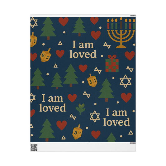 Holiday Wrapping Paper – "I Am Loved" Dreidel, Menorah & Tree Holiday Gift Wrap