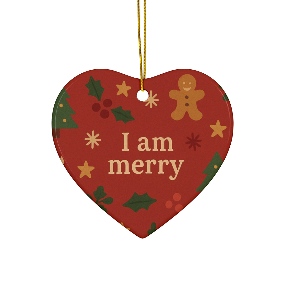 I Am Merry red gingerbread ceramic affirmation ornament – alternate view