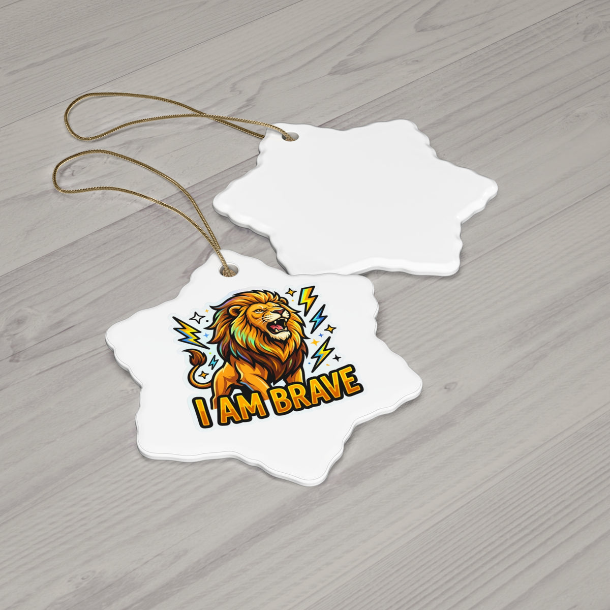 I Am Brave roaring lion ceramic affirmation ornament – alternate view