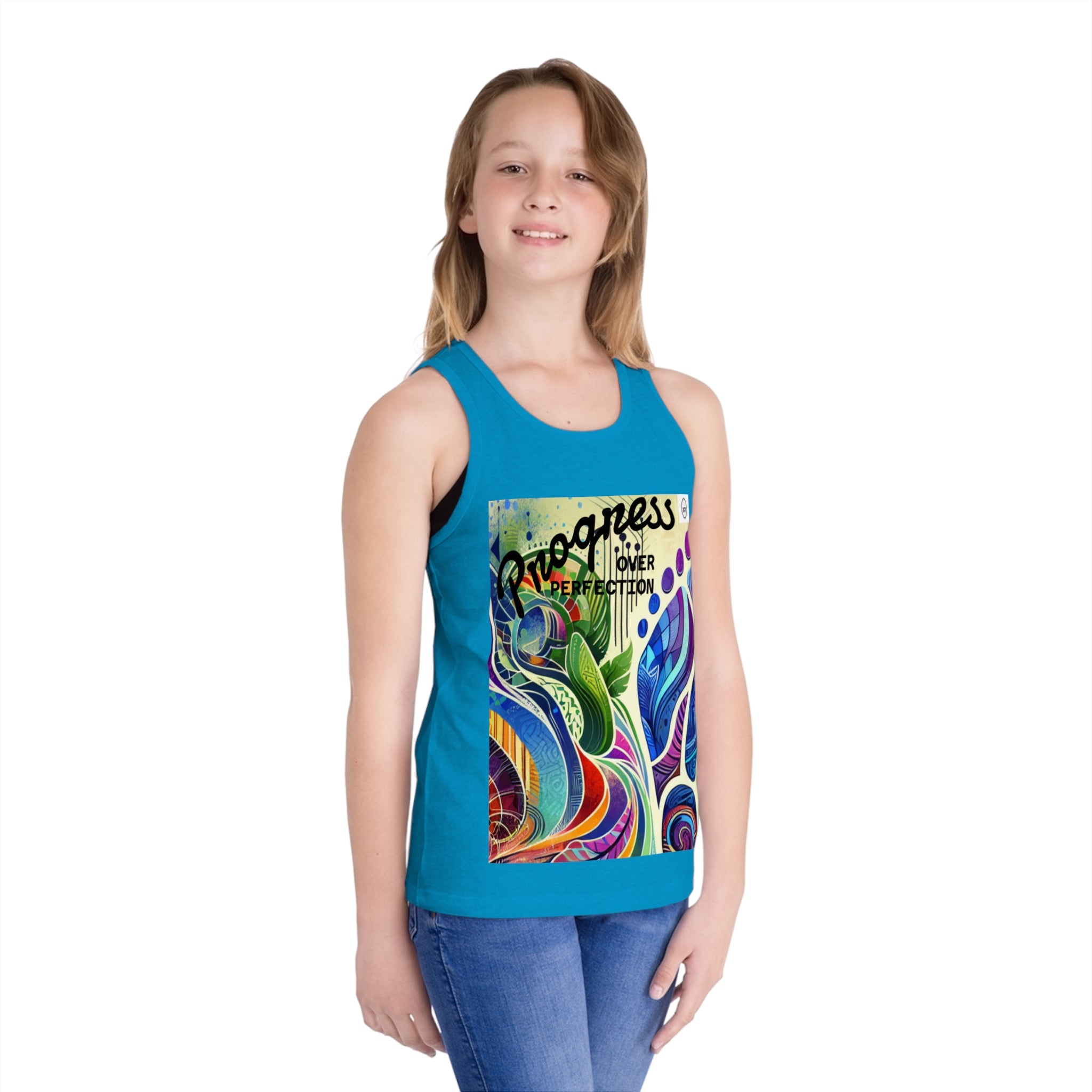 Colorful Kids Jersey Tank Top - "Progress Over Perfection"