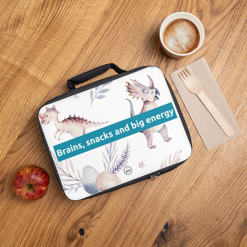Brains, snacks and big energy dinosaur-Themed Lunch Box/Bag for Kids