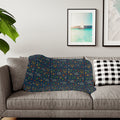 I Am Loved navy sherpa blanket with Christmas trees, menorahs, dreidels and hearts pattern