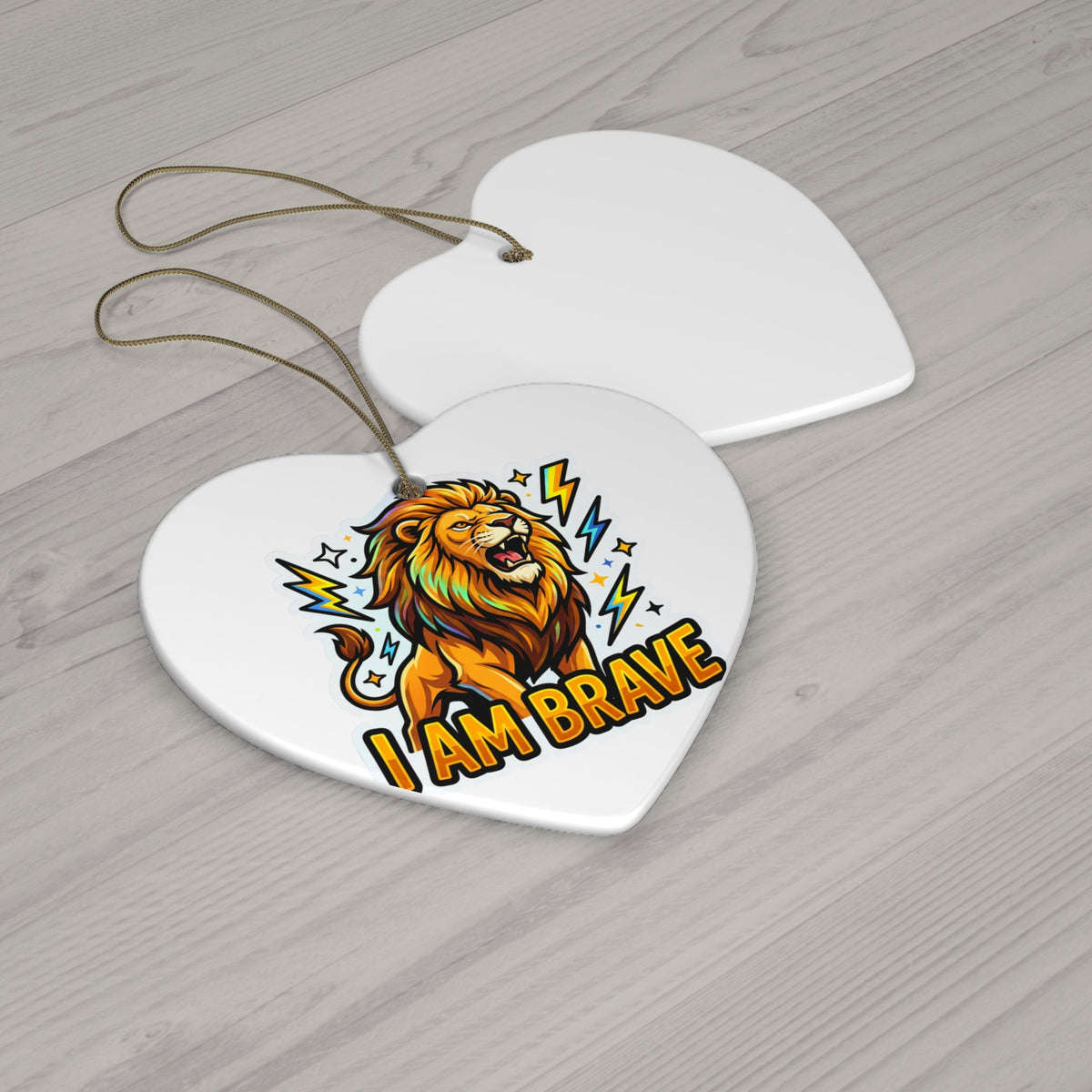 I Am Brave roaring lion ceramic affirmation ornament – alternate view