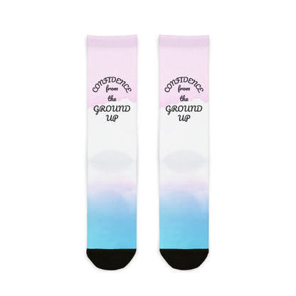 Confidence Sublimation Crew Socks | Fun Colorful Socks, Gift for Her, Motivational Socks, Trendy Fashion, Comfortable Accessory