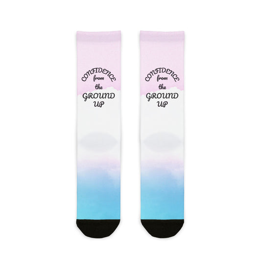 Confidence Sublimation Crew Socks | Fun Colorful Socks, Gift for Her, Motivational Socks, Trendy Fashion, Comfortable Accessory