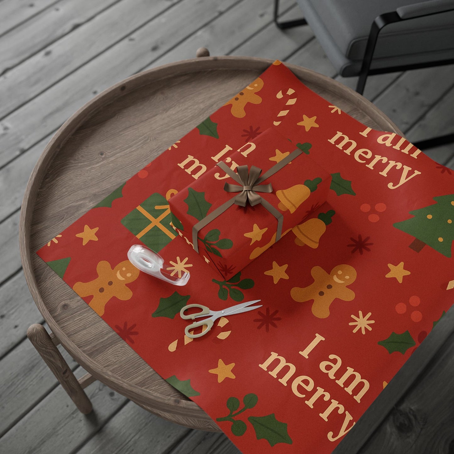 I Am Merry Wrapping Paper — Festive Gingerbread & Tree Holiday Gift Wrap