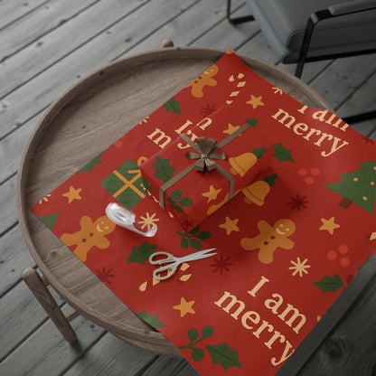 I Am Merry Wrapping Paper — Festive Gingerbread & Tree Holiday Gift Wrap