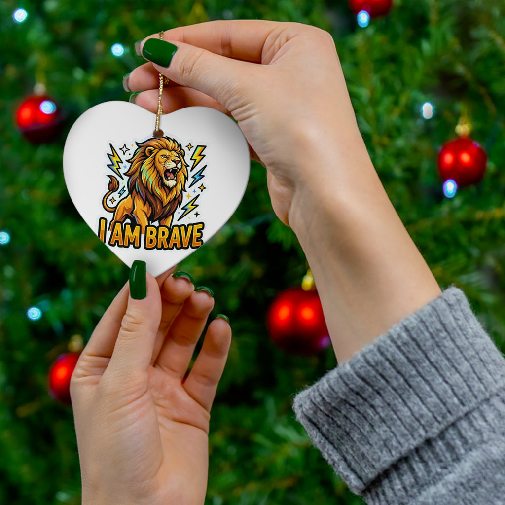 I Am Brave roaring lion ceramic affirmation ornament – another shape