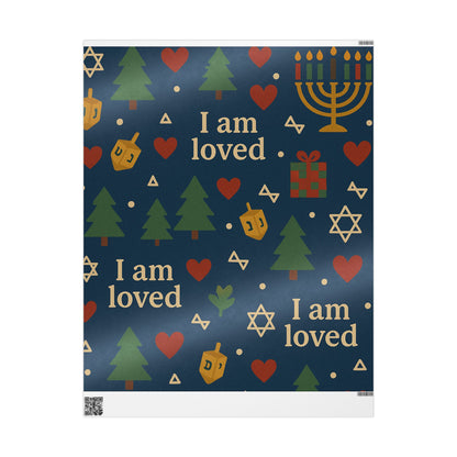 Holiday Wrapping Paper – "I Am Loved" Dreidel, Menorah & Tree Holiday Gift Wrap