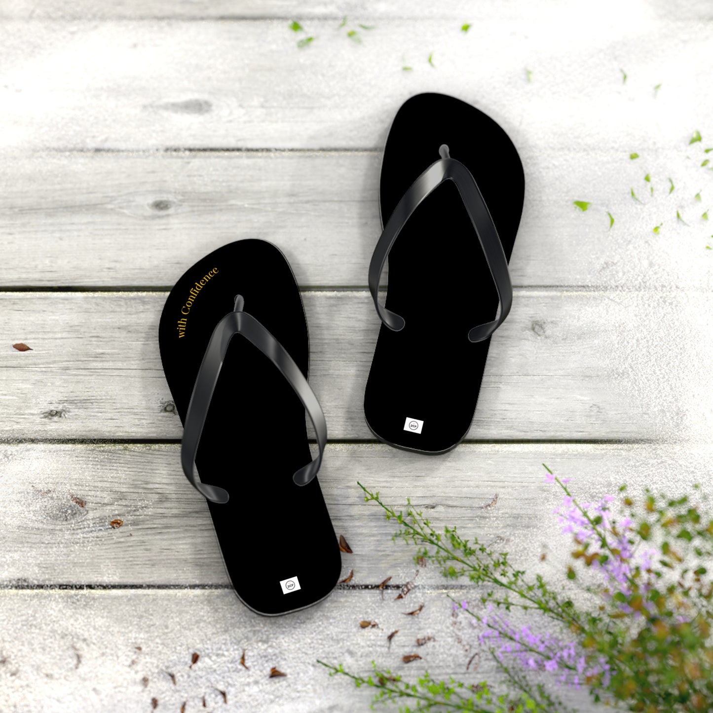 Stepping With Confidence-Black & Gold Flip Flops