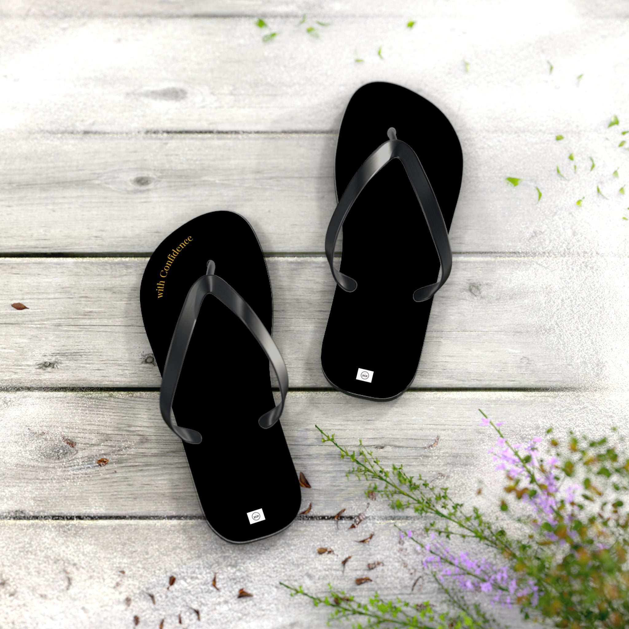 Stepping With Confidence-Black & Gold Flip Flops