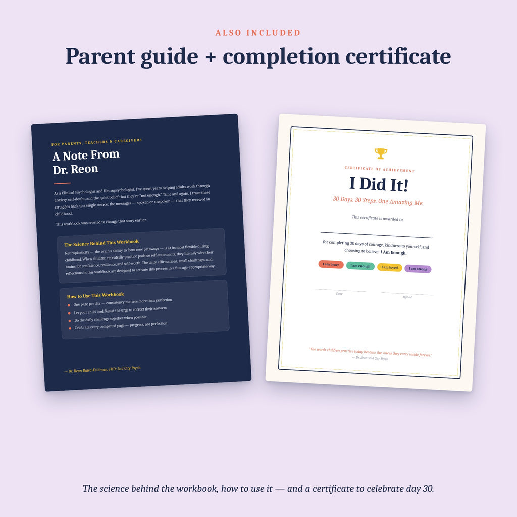 Included parent and caregiver guide and printable completion certificate